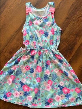 Girls Tommy Bahama Mint Floral Tank Dress with Pink Accents medium 7/8